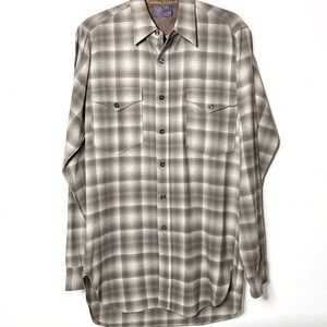 Pendleton Field Shirt ‘50s Vintage Wool Plaid Tan 15” Neck 1950s-60s Cabincore